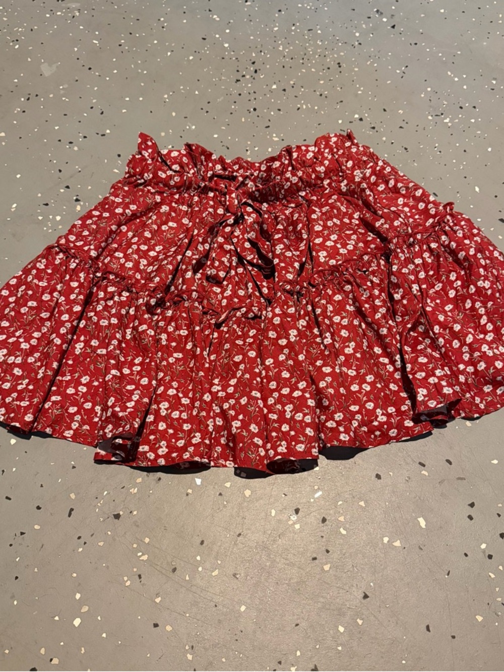 SHEIN Red Floral Ruffle Tiered Skirt with Matching Blouse Set